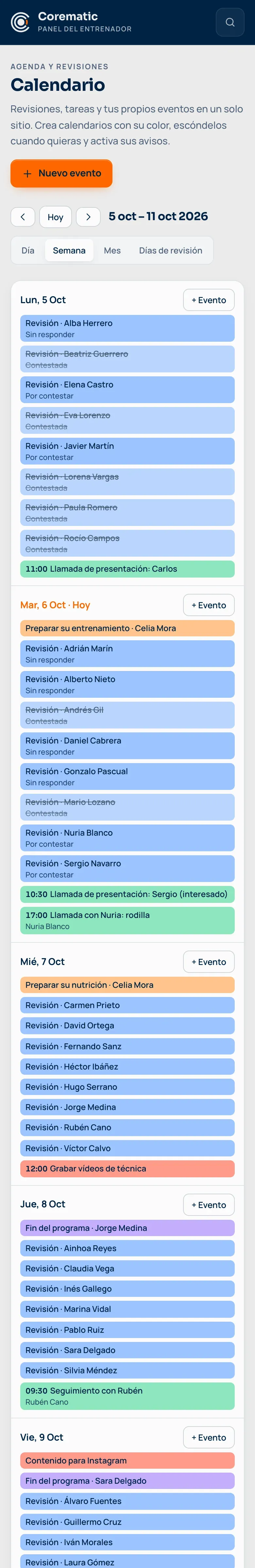El calendario en el móvil.