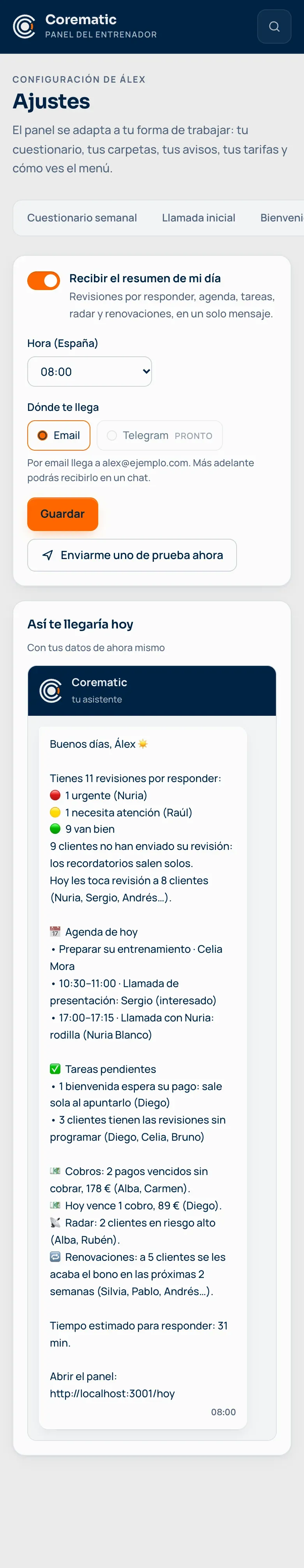 El resumen diario en el móvil, con la vista previa del mensaje de cada mañana.